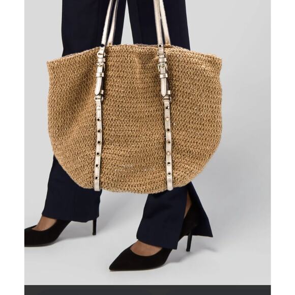 MICHAEL Michael Kors Large Studded Straw Shopper Tote Bag - Picture 1 of 9